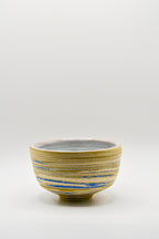 Ceramic bowl with blue accents on a white background