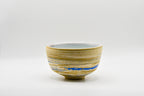 Ceramic bowl with striped pattern on a white background