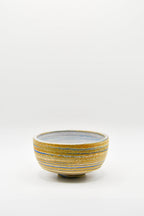 Small ceramic bowl with striped design on a white background