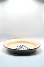Ceramic plate with text on a white background