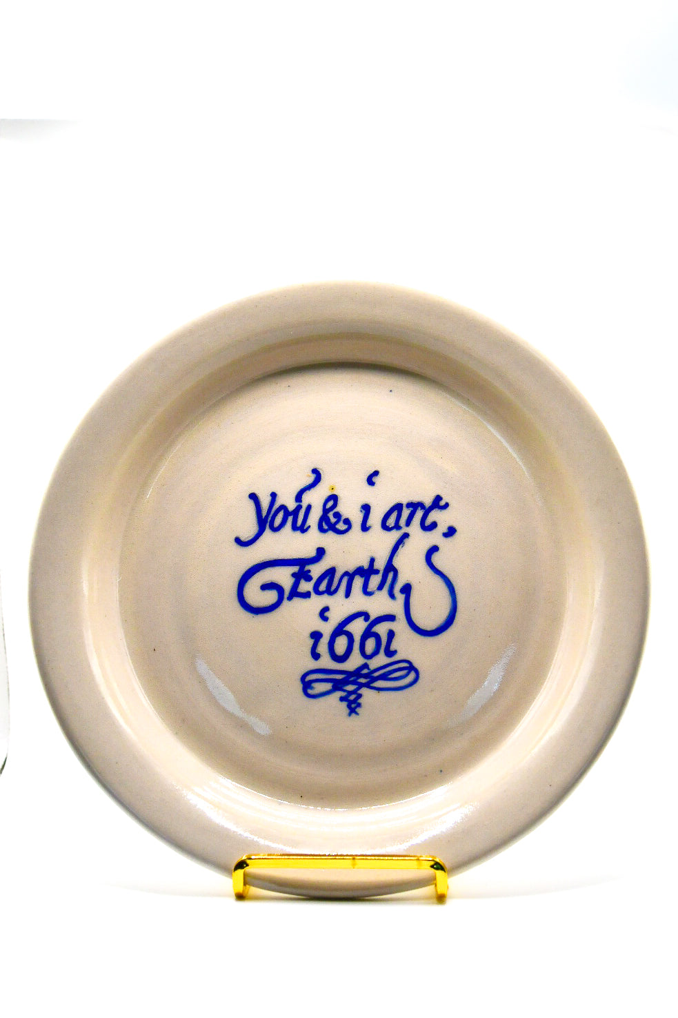 Ceramic plate with text on a white background